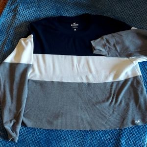 Hollister Women's Waffle Long-sleeve boyfriend Tee grey/white/navy